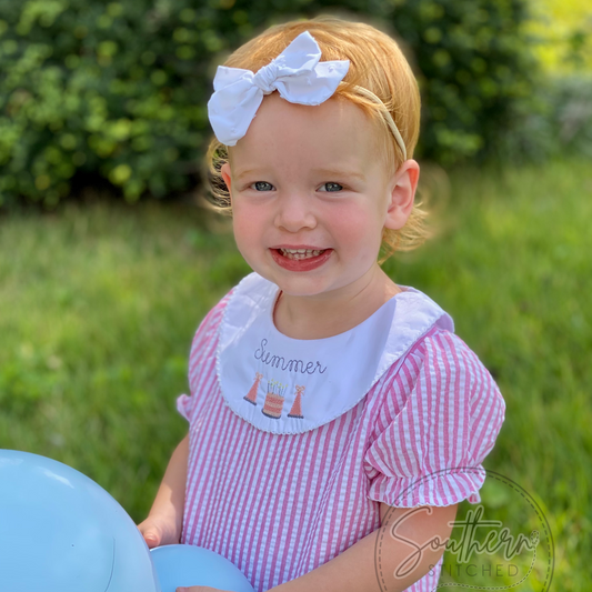 Spring/Summer Embroidered Pink Birthday Bubble/ Girls Birthday Outfit