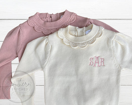 PRE-ORDER* Scalloped Monogram Baby/Toddler Sweater