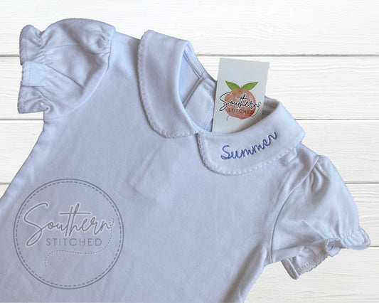 Short Sleeve Personalized Peter Pan Collar Top, Preppy Fall outfit, Baby Girl Monogram, Peter Pan Collar Bodysuit